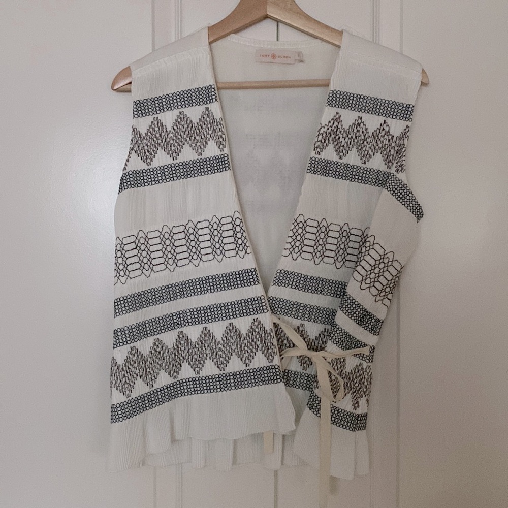 Tory Burch White and Black Patterned Tank Top